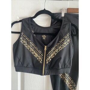 Rainbeau Curves Women's 14/16 Black Gold Athletic Bra Leggings Set Gym Workout